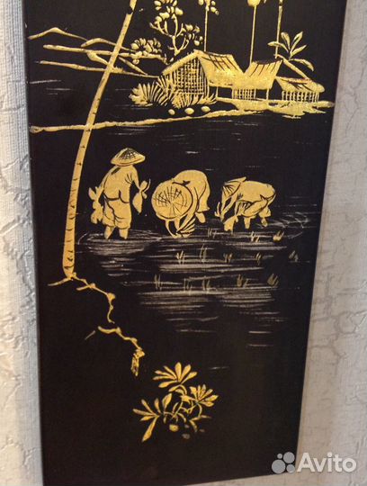 Винтажное Вьетнамское панно 70-е годы Хошимин