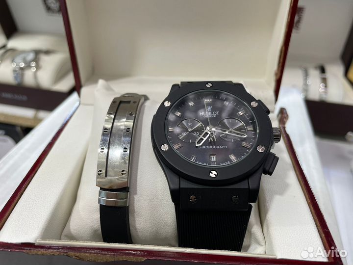 Часы мужские Hublot lux. Подарочный набор для мужч