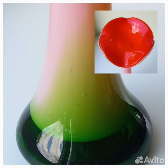 Ваза СССР Цветное стекло Гутная т. Красный май