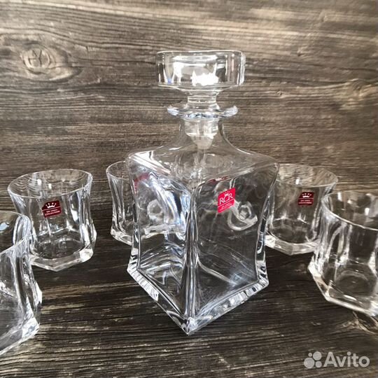 Штоф и 6 стаканов для виски. Хрусталь. Италия