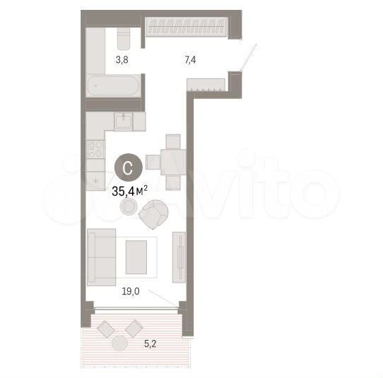 Квартира-студия, 35,4 м², 5/25 эт.