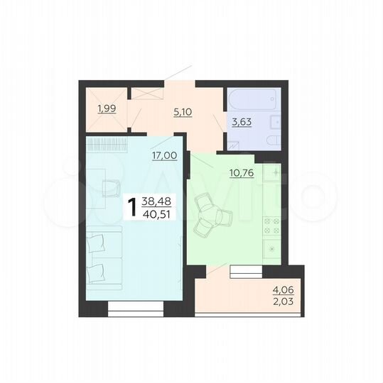 1-к. квартира, 40,5 м², 4/18 эт.