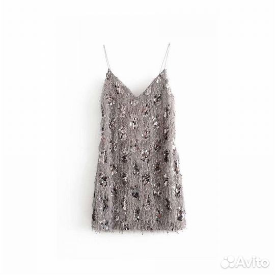 Zara (s) платье комбинация в пайетках