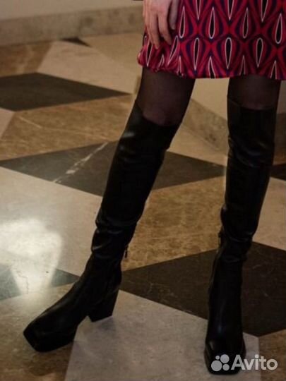 Высокие сапоги 38 ботфорты с квадратным носом