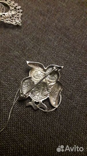 Серьги, брошь сова, серебро, 925