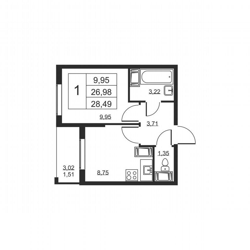 1-к. квартира, 28,5 м², 17/19 эт.