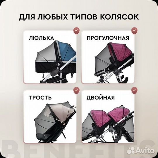 Москитная сетка на коляску каркасная универсальная