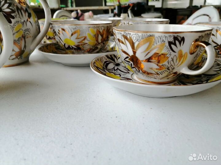 Чайный сервиз лфз СССР фарфор Золотые ромашки