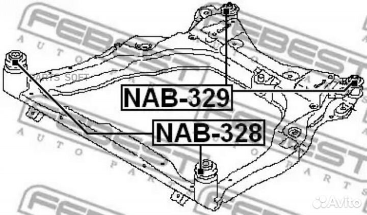 Febest NAB328 Сайлентблок подрамника перед прав/ле