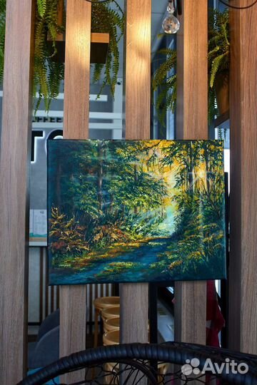 Картина акрилом 40х50см. Лесной пейзаж
