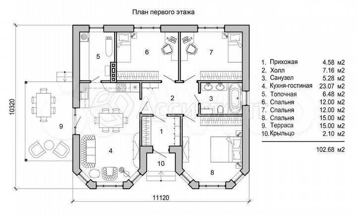 Дом 102 м² на участке 6 сот.