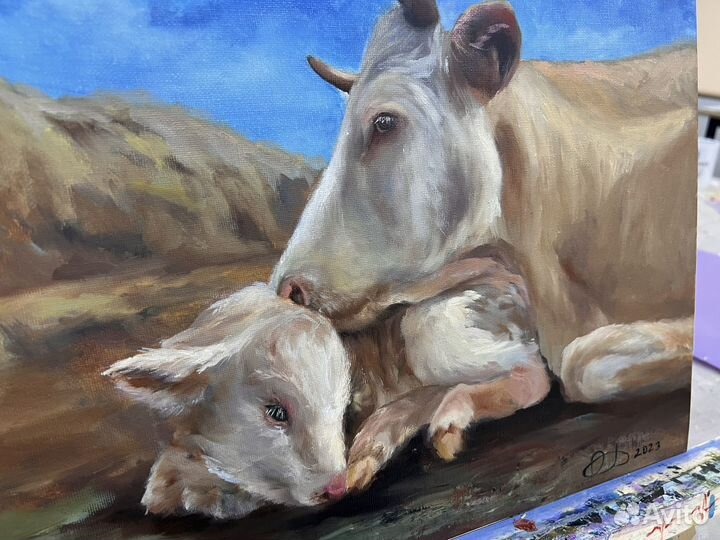 Картина маслом на холсте Коровы