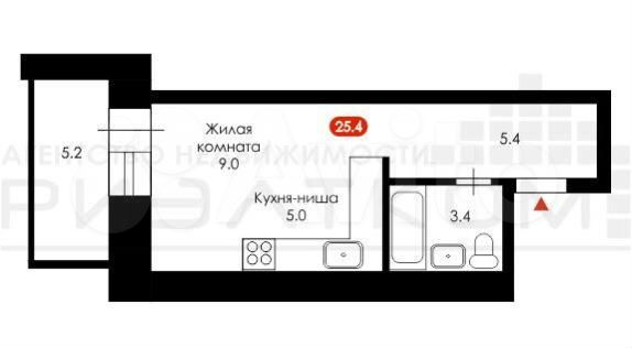 Квартира-студия, 25,4 м², 3/10 эт.