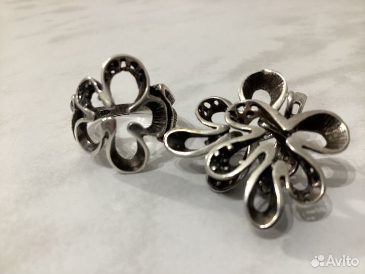 Набор кольцо серьги серебро перстень