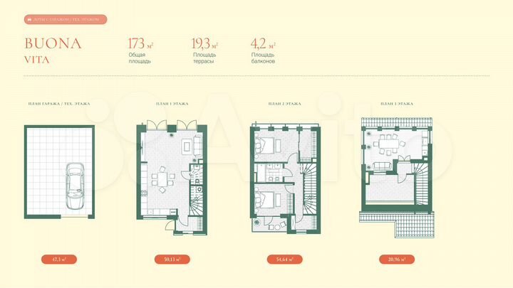 Таунхаус 170,9 м² на участке 2,2 сот.