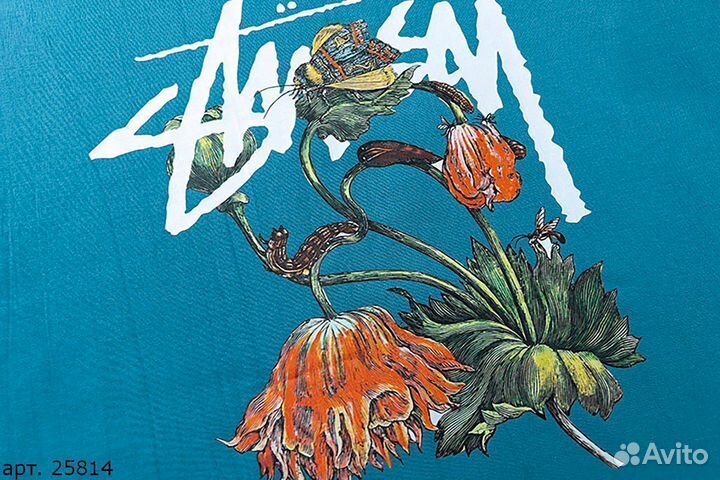 Футболка Stussy flowers синяя