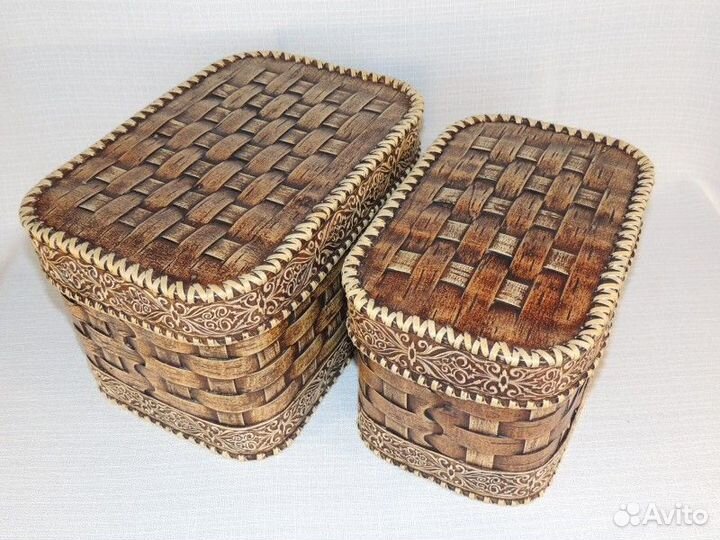 Набор из 2-х плетеных коробов из бересты