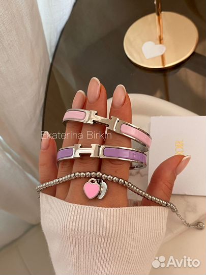 Браслет hermes click h сиреневый цвет серебро