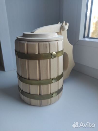 Кружка деревянная банная с крышкой