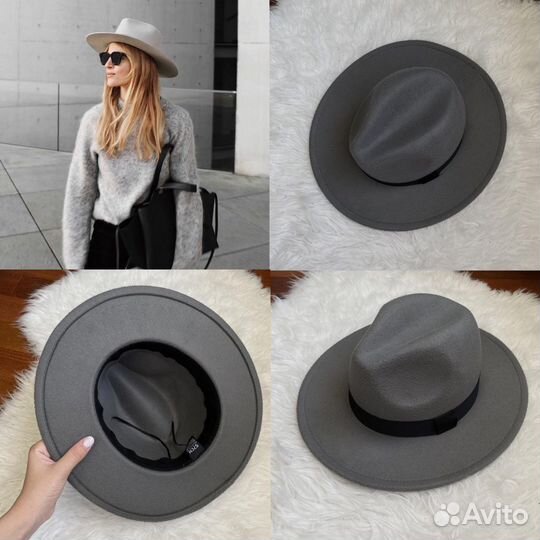 Шляпа фетровая федора серая зеленая хаки болтоная