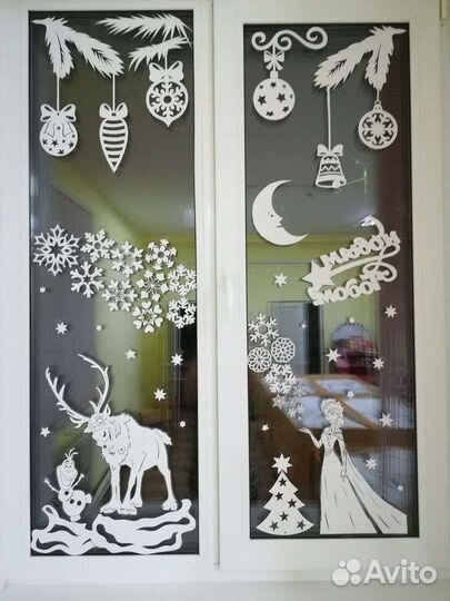 Украшения на окна новый год Эльза снежная королева