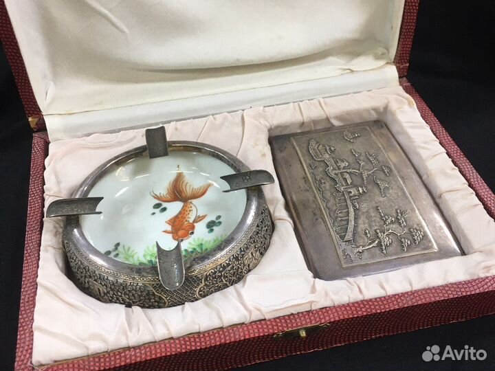 Серебряный набор Пепельница и портсигар