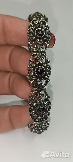 Браслет антик серебро 835 Богемские Гранаты
