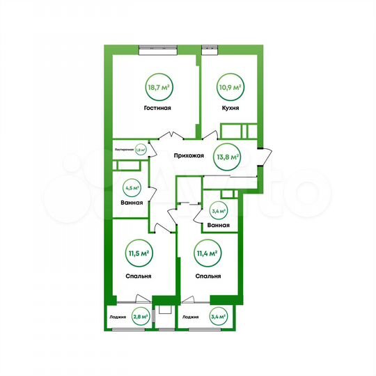 3-к. квартира, 82,4 м², 12/16 эт.