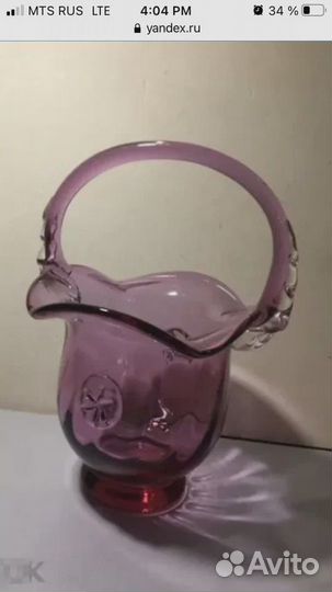 Ваза корзинка цветное стекло