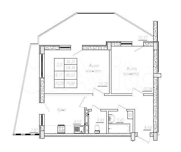 2-к. квартира, 60,5 м², 7/8 эт.