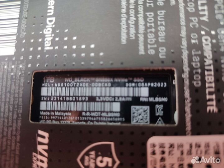 SSD WD Black SN850x 1tb, подходит для PS5