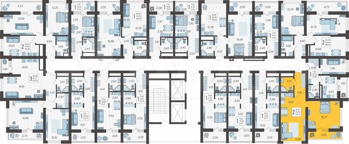 2-к. квартира, 42,8 м², 12/19 эт.