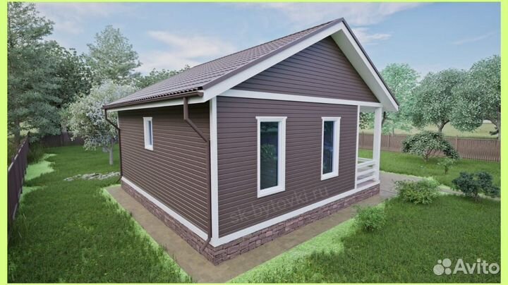 Каркасный дачный дом 8х8м с верандой