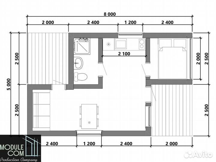 Модульный дом 40 м2 под ключ с террасой