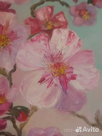 Картина маслом на холсте цветы в раме