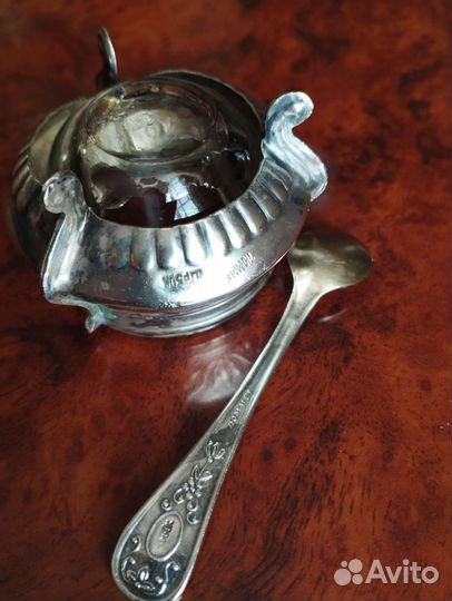 Солонка мельхиор СССР с ложечкой