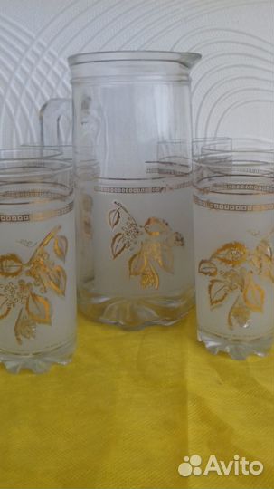 Хрустальный графин и 6 стаканов,хрустальный рог