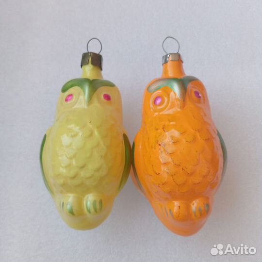 Елочные игрушки СССР птички совы попугаи