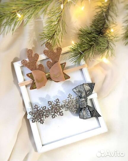 Новогодние повязки ободки бантики заколки