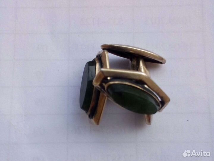 Запонки серебро СССР с горным хрусталем и зеленым