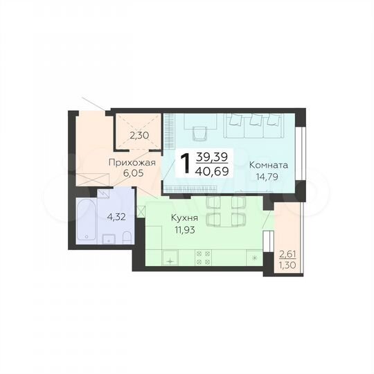1-к. квартира, 40,7 м², 3/19 эт.
