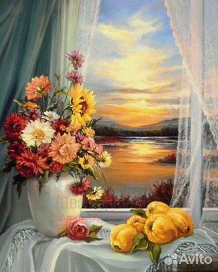 Алмазная мозаика 40x50 Букет цветов и айва