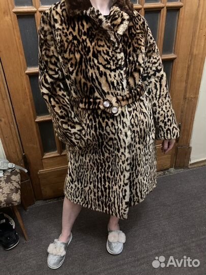 Шуба леопардвовая цигейковая