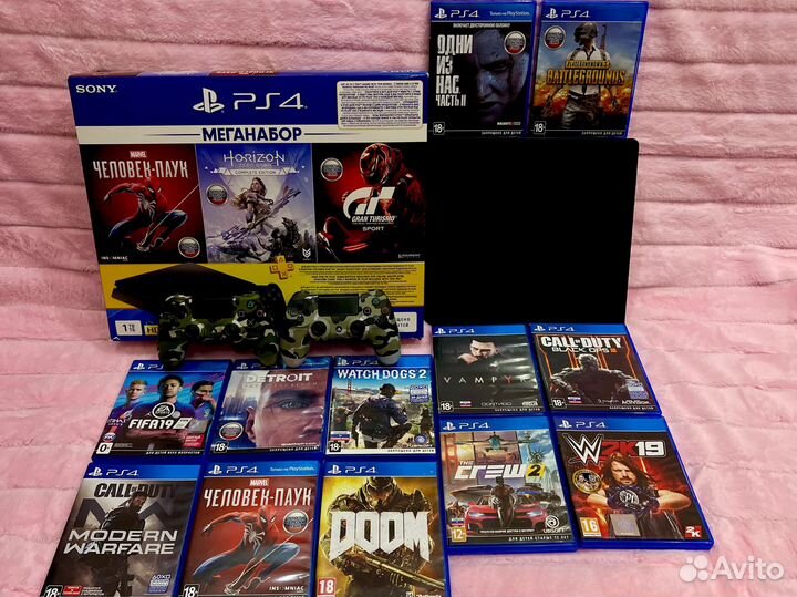 Sony playstation 4 PS4 slim 1tb с играми + 200 игр