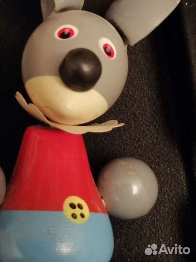 Игрушка Мышонок, деревянная, на резинках, СССР