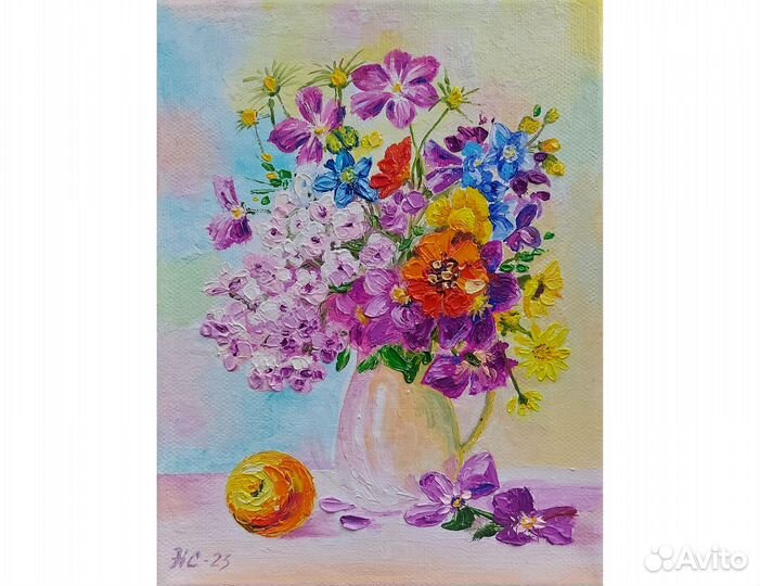 Картина Букет полевых цветов холст масло 20х15