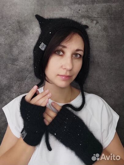 Коточепчик и митенки из пуха норки