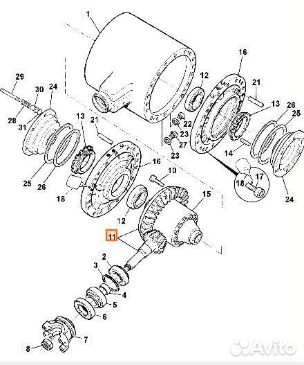 Запчасти на задний мост JCB 3CX