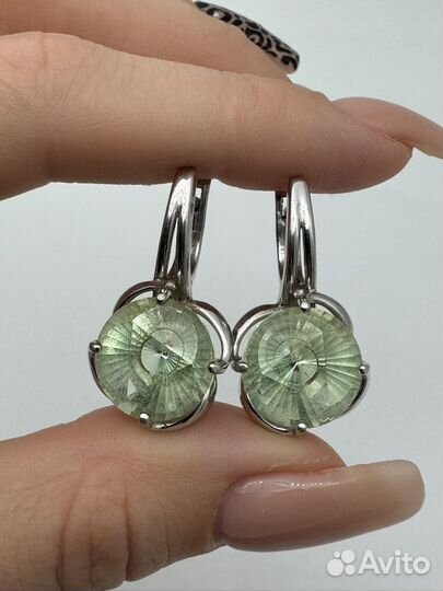 Серьги серебро 925 зеленый аметист/пpазиoлит