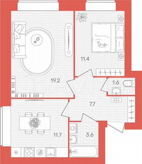 2-к. квартира, 55,2 м², 5/10 эт.